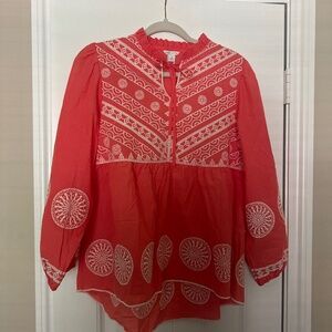 Cato Coral Embroidered Boho Long Sleeve Blouse